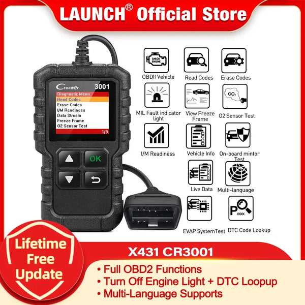 Lançamento x431 cr3001 carro completo obd2 ferramentas de diagnóstico automotivo leitor código profissional scanner verificação do motor atualização gratuita pk elm327