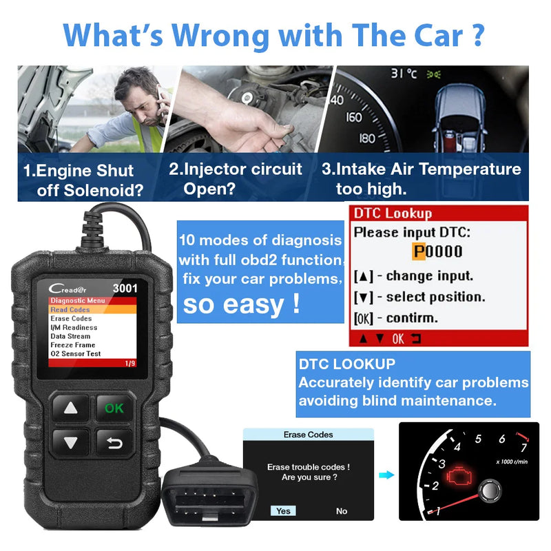 Lançamento x431 cr3001 carro completo obd2 ferramentas de diagnóstico automotivo leitor código profissional scanner verificação do motor atualização gratuita pk elm327