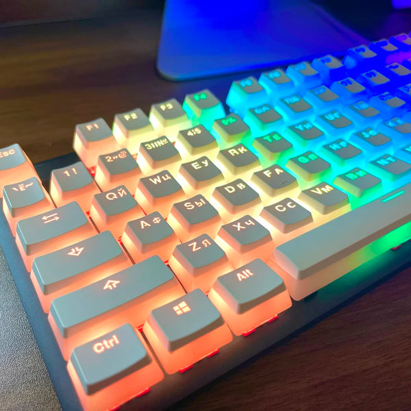 Layout Pudim Keycap RU Double Shot PBT Keycaps apresentam um chaveiro translúcido russo GOODGAO estilo de camada dupla