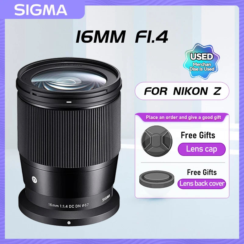 Lente principal para câmera sem espelho Sigma, grande angular, Usado, Canon M6 II, Sony ZVE10, A6400, Fujifilm XT5, 16mm, F1.4, DC, DN, APS-C