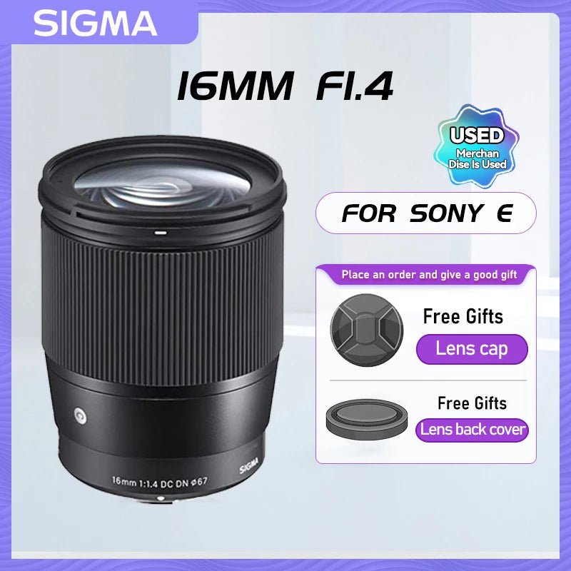 Lente principal para câmera sem espelho Sigma, grande angular, Usado, Canon M6 II, Sony ZVE10, A6400, Fujifilm XT5, 16mm, F1.4, DC, DN, APS-C