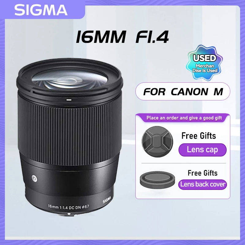 Lente principal para câmera sem espelho Sigma, grande angular, Usado, Canon M6 II, Sony ZVE10, A6400, Fujifilm XT5, 16mm, F1.4, DC, DN, APS-C
