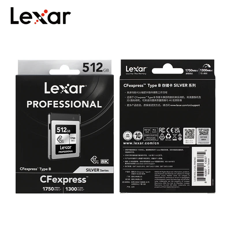 Lexar-CFExpress Type-B CF Card, 128GB, 512GB, 256GB, Alta Velocidade, 1750 Mbps, Memória 8K Profissional, Placa de Vídeo RAM, Câmera Digital