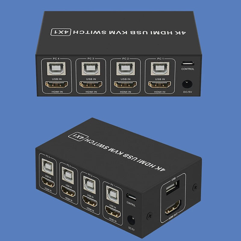 Liga de alumínio Switcher universal para computador, 4K KVM, estável, estável, 4 portas, USB, mouse, teclado, hub