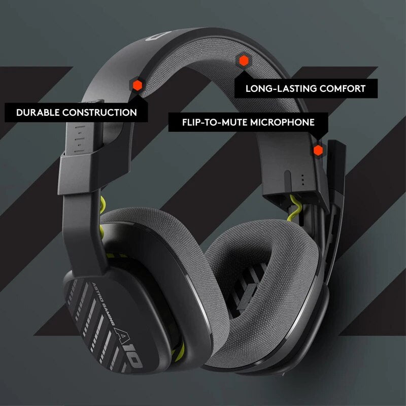 Logitech-Astro A10 Gaming Headset com microfone, fone de ouvido com fio leve, fones de ouvido Over-Ear, original, Gen 2, PS Switch, PC