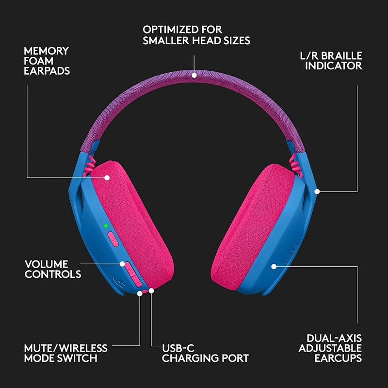 Logitech-Auscultadores para jogos sem fios Bluetooth Lightspeed, auscultadores over-ear, microfones incorporados, compatível com Dolby Atmos para PC, G435