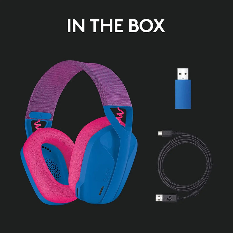 Logitech-Auscultadores para jogos sem fios Bluetooth Lightspeed, auscultadores over-ear, microfones incorporados, compatível com Dolby Atmos para PC, G435