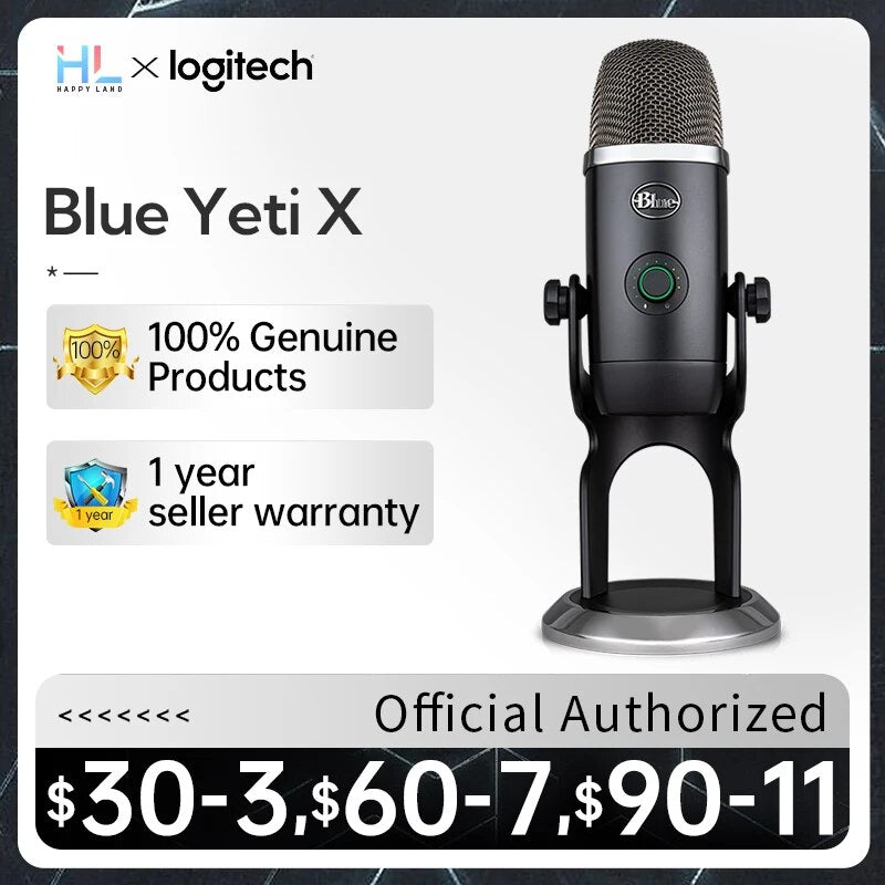Logitech Blue Yeti X USB Microfone Usado Sencond-hand Live Gaming Medição de Condensador Profissional Com World of Warcraft Edition
