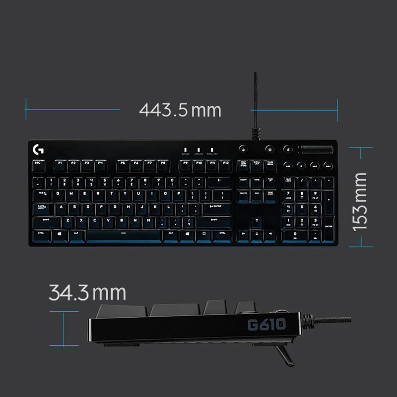 Logitech-G610 MX Eixo Wired Gaming Teclado Mecânico, Eixo Vermelho e Azul, Computador Desktop, USB, RGB Backlit
