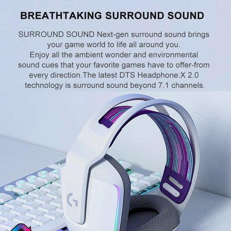 Logitech-G733 Auscultadores Sem Fio Lightspeed, RGB, DTS, X2.0, 7.1 Surround Sound, Auscultadores Ultraleves para PC Gamers
