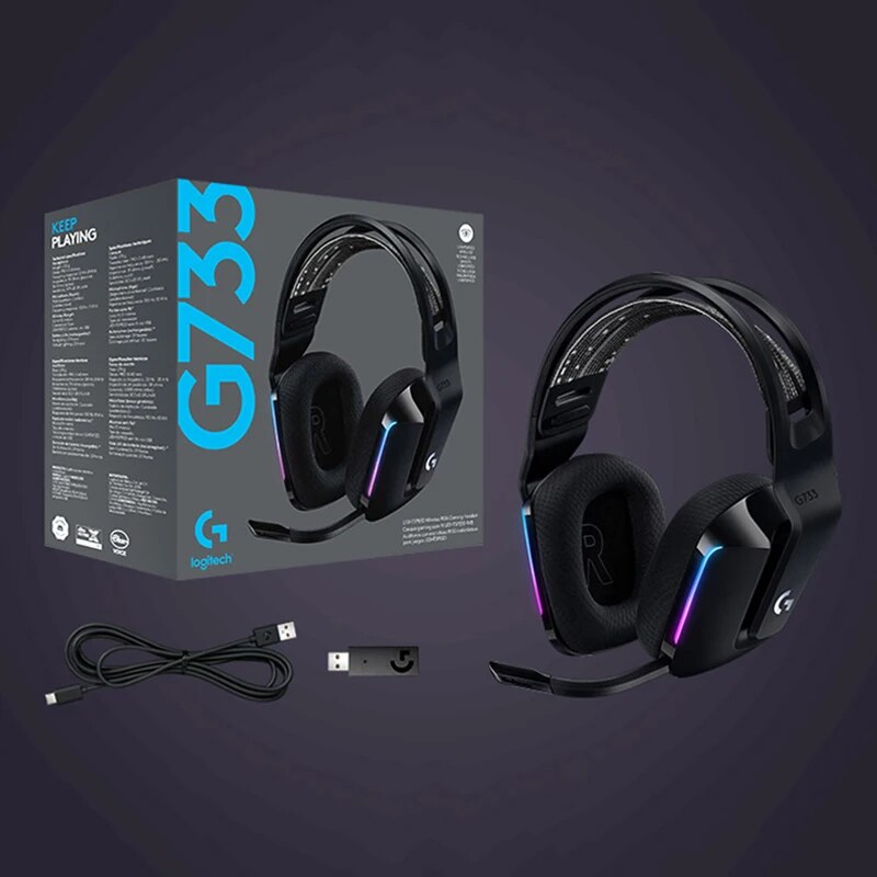 Logitech-G733 Auscultadores Sem Fio Lightspeed, RGB, DTS, X2.0, 7.1 Surround Sound, Auscultadores Ultraleves para PC Gamers