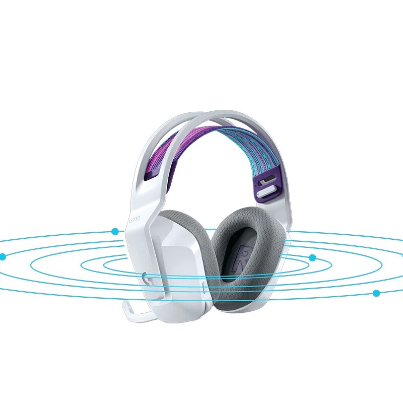 Logitech-G733 Auscultadores Sem Fio Lightspeed, RGB, DTS, X2.0, 7.1 Surround Sound, Auscultadores Ultraleves para PC Gamers