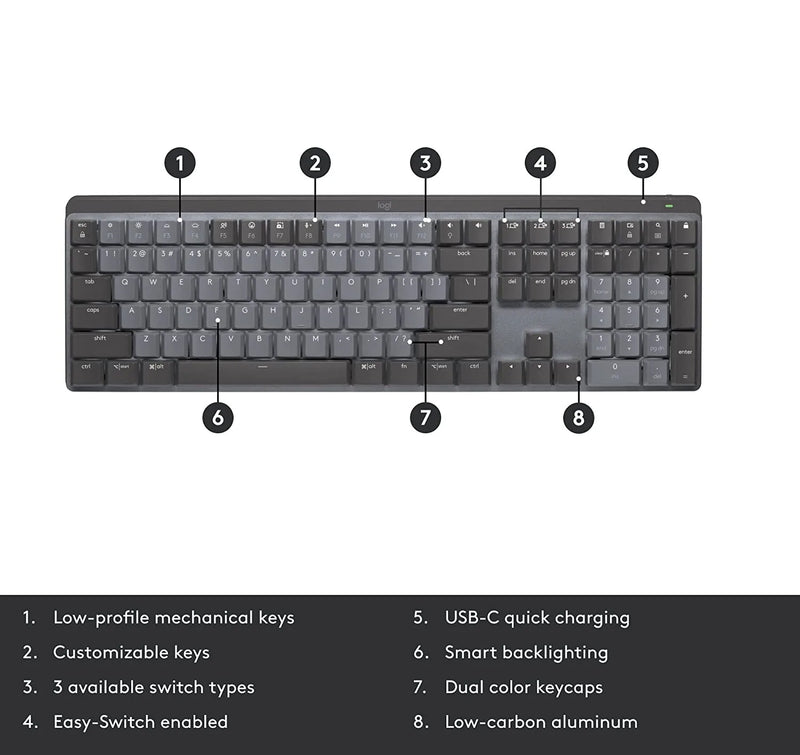 Logitech MX Mechanical Mini Wireless Gaming Keyboard Office Gaming Keyboard for Windows IOS Android Wireless Bluetooth Keyboard
