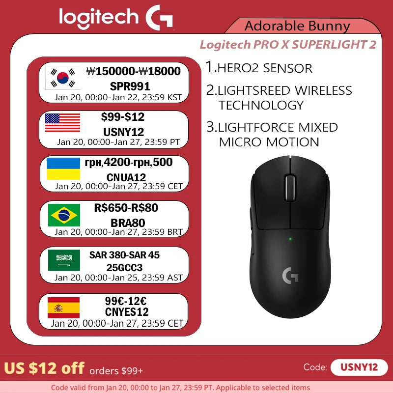 Logitech-Pro X Superlight 2 GPW3 Mouse sem fio, Gaming Mouse, Atualização de segunda geração, Sensor Hero2