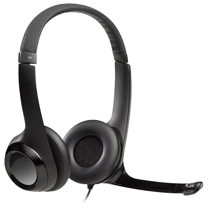 Logitech-fone de ouvido com fio original h390 h340 com microfone, dobrável, 2,33 m, usb, estéreo, para escritório