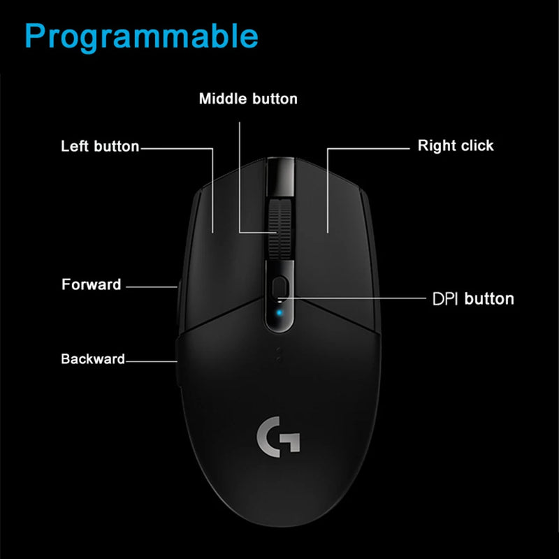 Logitech-g304/g305 kda mouse para jogos sem fio, 12000dpi, sensor hero, rgb, usb, botão mecânico, para computador