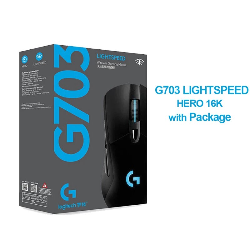 Logitech g703 herói lightspeed gaming mouse com 25k dpi 1ms taxa de relatório powerplay compatível braço de 32 bits mouse sem fio