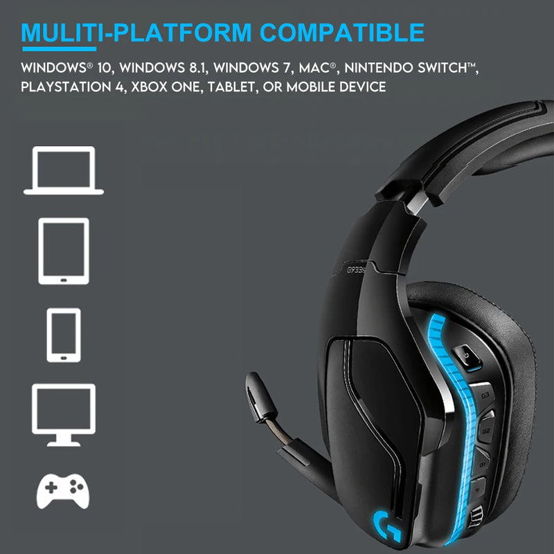 Logitech g933s lightsync sem fio gaming headset 7.1 surround rgb gaming dts dolby fone de ouvido para gamers g935 100% novo