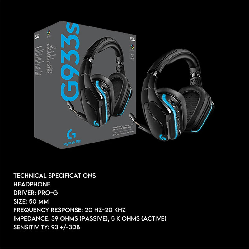 Logitech g933s lightsync sem fio gaming headset 7.1 surround rgb gaming dts dolby fone de ouvido para gamers g935 100% novo