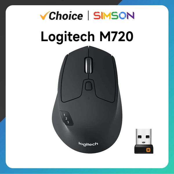 Logitech-mouse sem fio m720, triathlon multi-dispositivo, bluetooth, usb, receptor unificador, 1000 dpi, 8 botões, para laptop, pc, mac, ipad