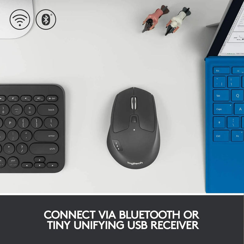 Logitech-mouse sem fio m720, triathlon multi-dispositivo, bluetooth, usb, receptor unificador, 1000 dpi, 8 botões, para laptop, pc, mac, ipad