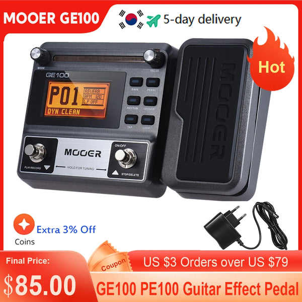 MOOER-GE100 Guitar Multi-Effects Processor, Pedal de Efeito com Gravação Loop, Função Chord Lesson, Acessórios Guitar