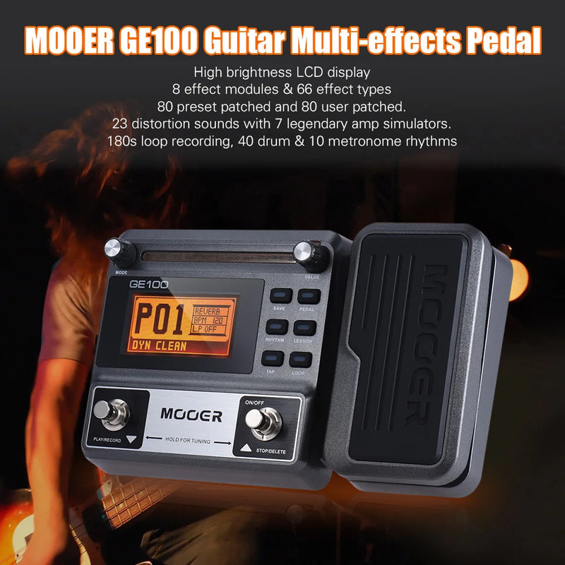 MOOER-GE100 Guitar Multi-Effects Processor, Pedal de Efeito com Gravação Loop, Função Chord Lesson, Acessórios Guitar