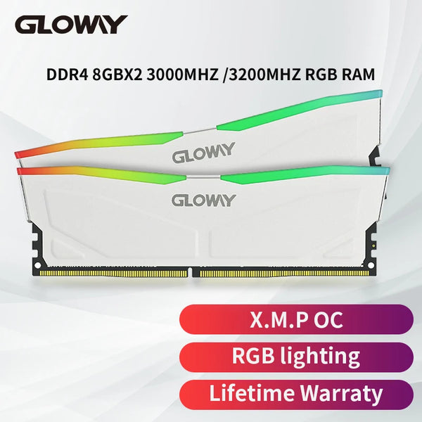 Memória RAM Gloway-DDR4 RGB, RGB DDR4, Série Abyss, Memória Desktop Branca, 8G x 2, 16GB, 3200MHz, 3600MHz