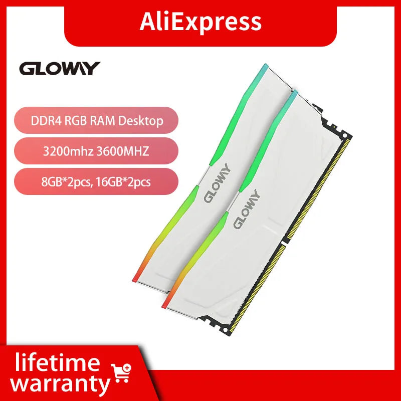 Memória RAM Gloway-DDR4 RGB, RGB DDR4, Série Abyss, Memória Desktop Branca, 8G x 2, 16GB, 3200MHz, 3600MHz