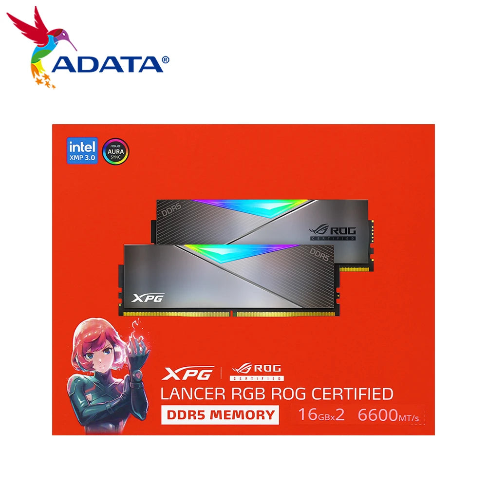 Memória DDR5 16GB RGB p/ PC, kit 2 unid., 6000-6600MT/s, alto desempenho