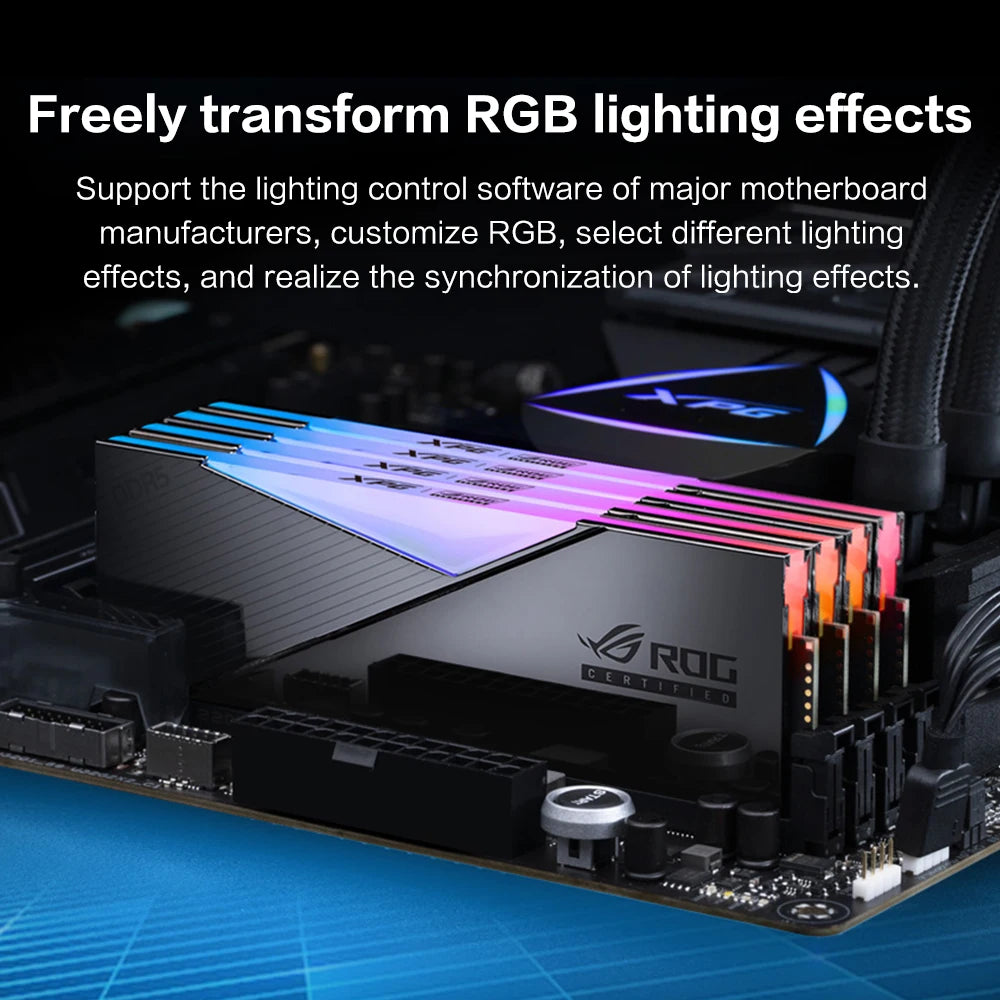 Memória DDR5 16GB RGB p/ PC, kit 2 unid., 6000-6600MT/s, alto desempenho