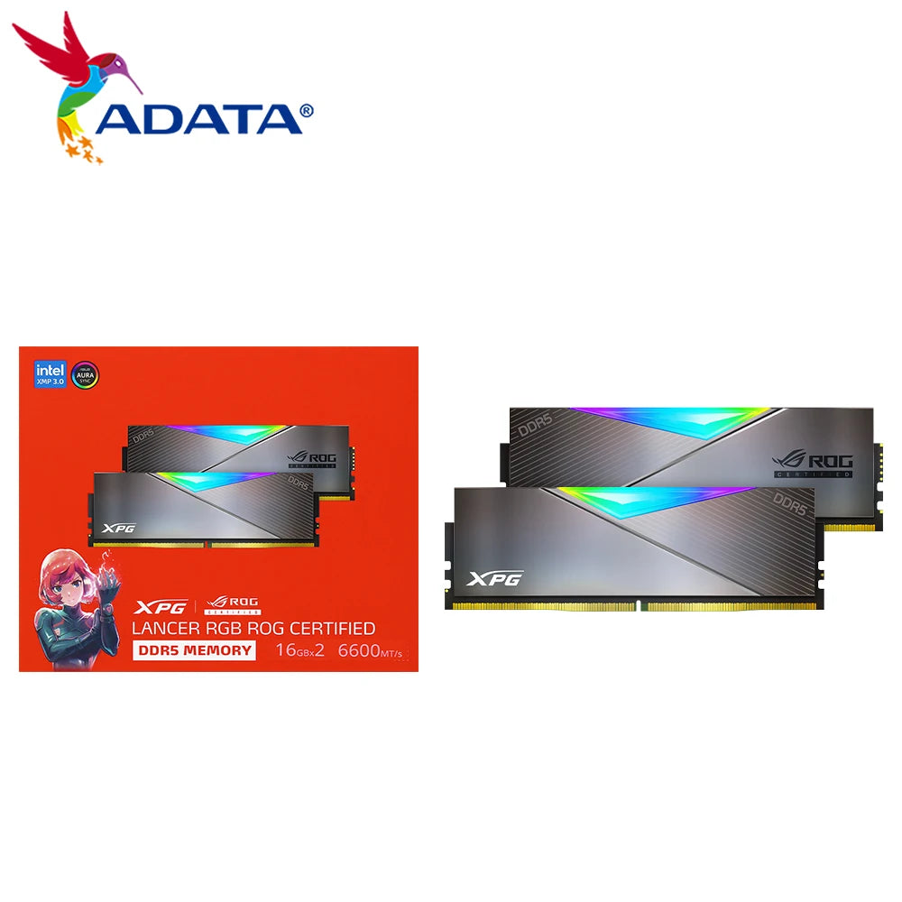 Memória DDR5 16GB RGB p/ PC, kit 2 unid., 6000-6600MT/s, alto desempenho