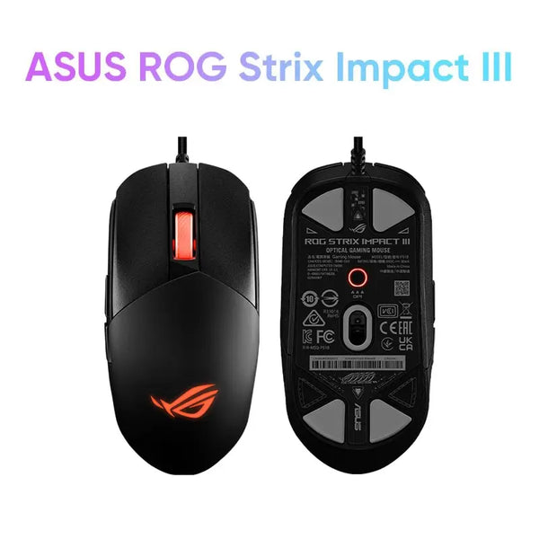 Micro Mouse com Fio ROG-Strix Impact III, Leve, RGB, 12000DPI, Sensor Qptical, Switches, Design Durável para Jogabilidade FPS