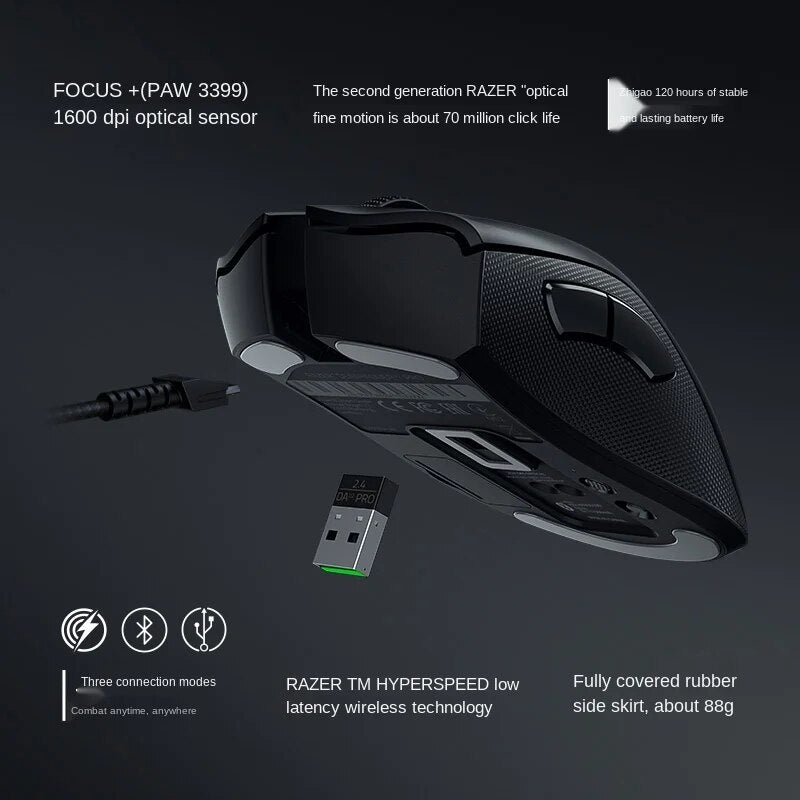 Mouse para jogos sem fio Razer-deathadder v2 pro, 20k dpi, sensor óptico, iluminação rgb, 8 botões programáveis, original