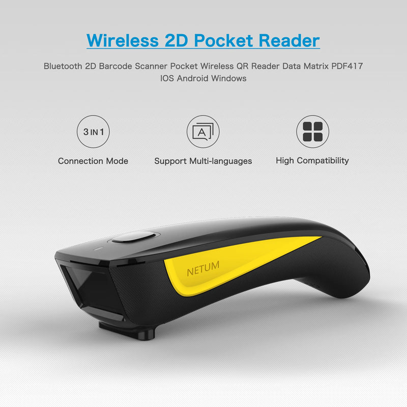 NETUM Scanner-scanner de código de barras 2d sem fio bluetooth, leitor qr de bolso com conexão bluetooth, pdpara pagamento móvel de vestuário e tabaco