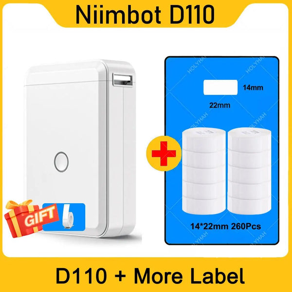 NiiMbot Label Maker portátil, impressora sem fio, fita incluída, vários modelos, disponível para o telefone, escritório, casa, D110
