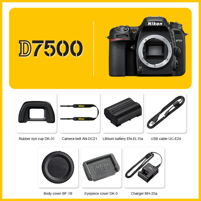 Nikon-Full Frame Câmera Digital SLR, câmera 4K profissional, único corpo, D7500