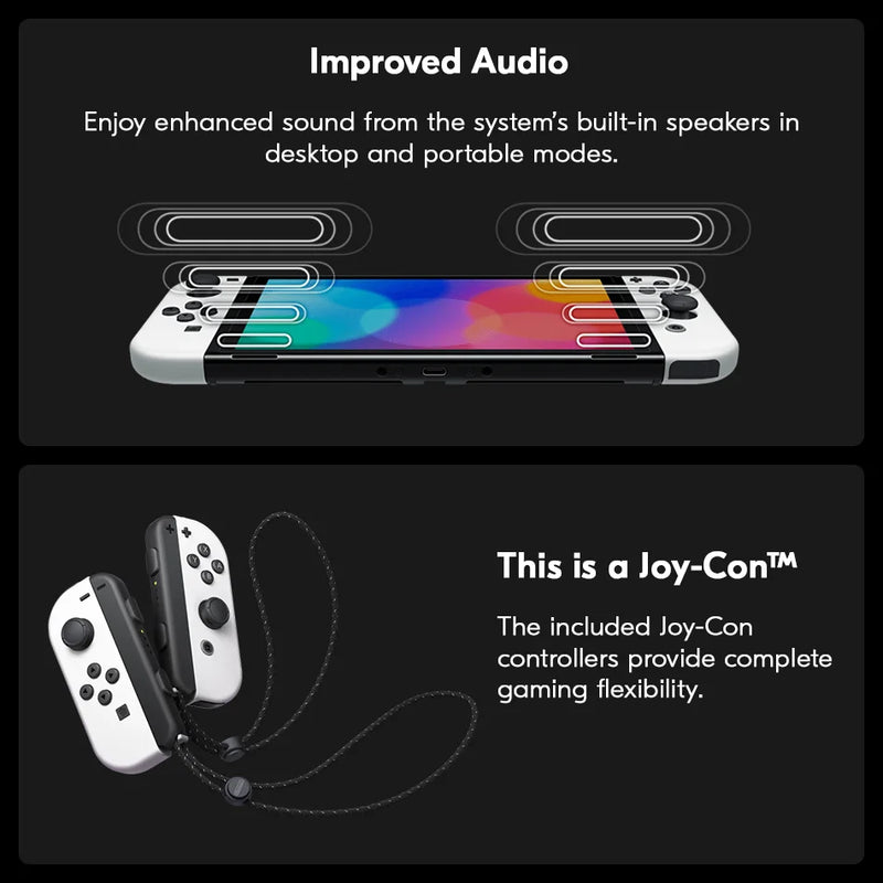 Nintendo Switch modelo OLED 64 GB consola de videojogos ecrã OLED de 7'' LAN com fios comandos Joy-Con Gamepad leitores de jogos portáteis