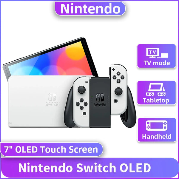 Nintendo Switch modelo OLED 64 GB consola de videojogos ecrã OLED de 7'' LAN com fios comandos Joy-Con Gamepad leitores de jogos portáteis