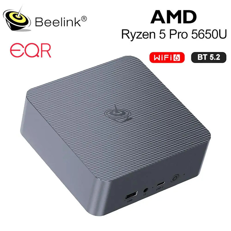 Novo Beelink Mini PC EQR5 AMD Ryzen7 5825U DDR4 32G 500G EQR5 Ryzen5 Pro 5650U 16G 500G SSD WiFi6 4K Tipo-C Mini Computador para jogos