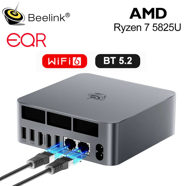 Novo Beelink Mini PC EQR5 AMD Ryzen7 5825U DDR4 32G 500G EQR5 Ryzen5 Pro 5650U 16G 500G SSD WiFi6 4K Tipo-C Mini Computador para jogos