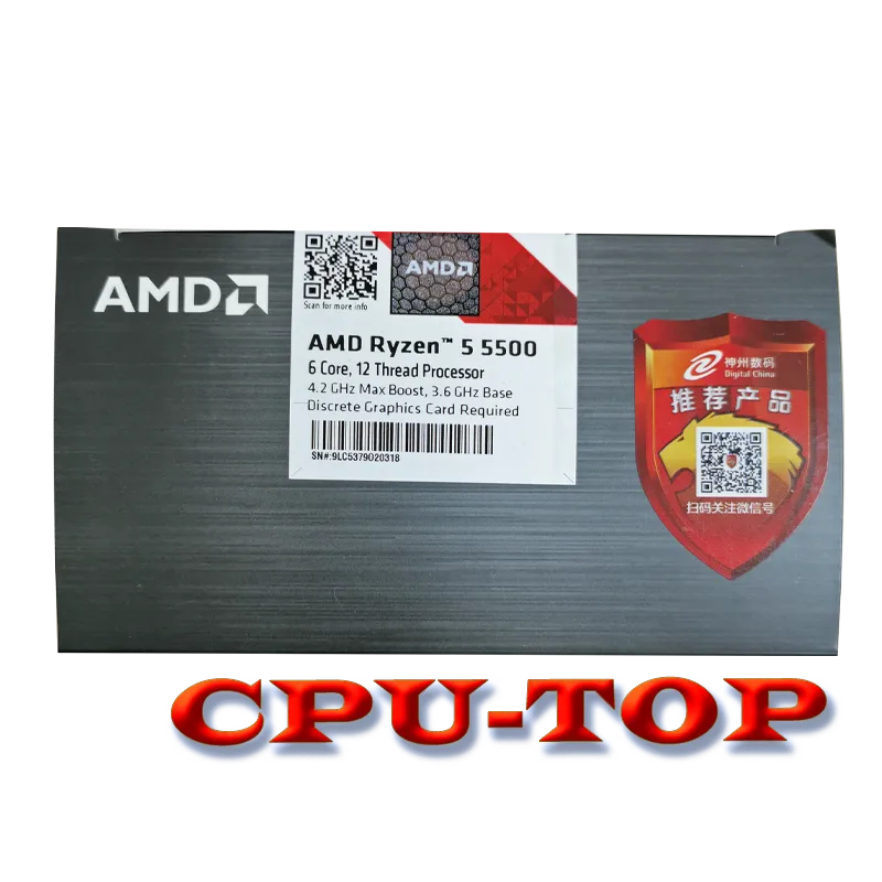 Novo Processador para CPU AMD Ryzen 5 com Ventilador Cooler, R5 5500, 3,6 GHz, 6 Core, 12 Thread, 7NM, 65W, L3 = 16M, 100-000000457, AM4