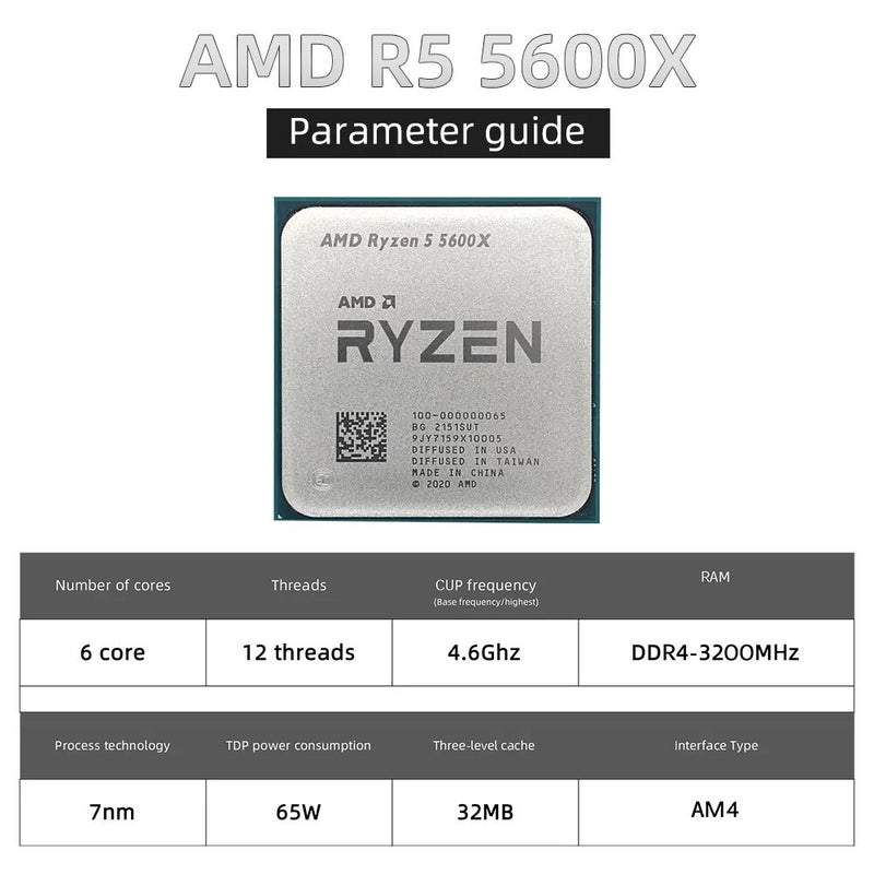 Novo amd ryzen 5 5600x r5 5600x 3.7 ghz seis-núcleo doze-linha 65w processador cpu l3 = 32m 100-000000065 soquete am4 com ventilador mais frio