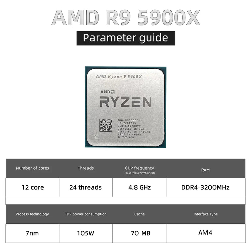 Novo amd ryzen 9 5900x r9 5900x 3.7 ghz doze-núcleo 24-thread processador cpu 7nm l3 = 64m 100-000000061 soquete am4 sem ventilador