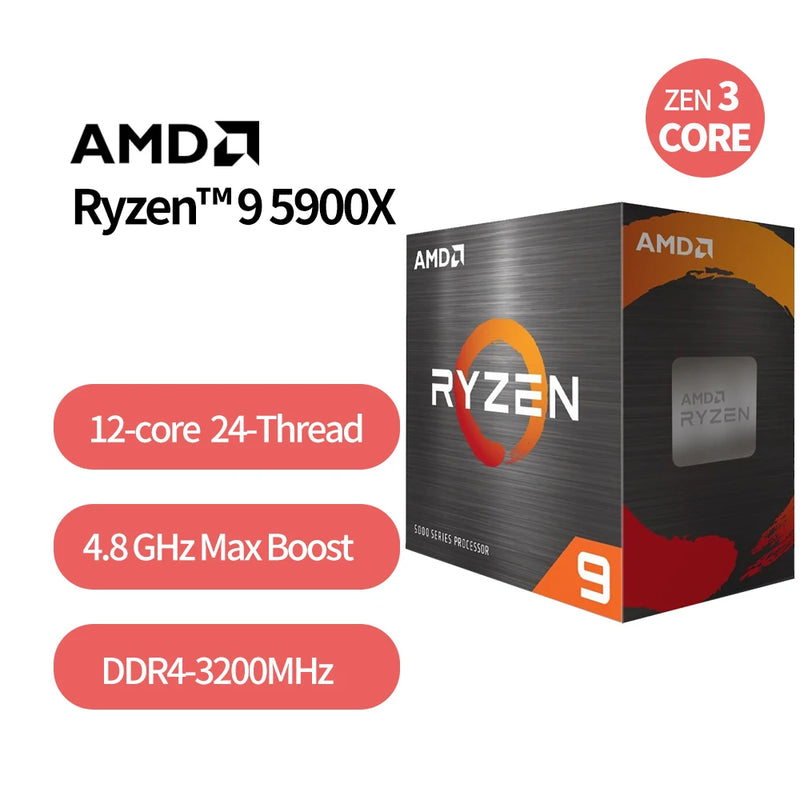Novo amd ryzen 9 5900x r9 5900x 3.7 ghz doze-núcleo 24-thread processador cpu 7nm l3 = 64m 100-000000061 soquete am4 sem ventilador