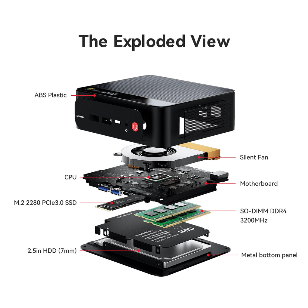 Novo beelink mini pc ser5 pro amd ryzen7 5850u ddr4 16g ram 500g rom m.2 nvme ssd wifi6 4k tipo-c jogos mini computador desktop