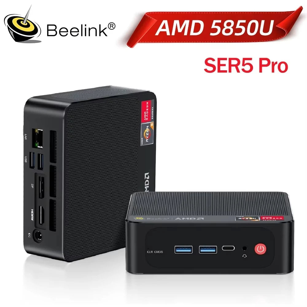 Novo beelink mini pc ser5 pro amd ryzen7 5850u ddr4 16g ram 500g rom m.2 nvme ssd wifi6 4k tipo-c jogos mini computador desktop