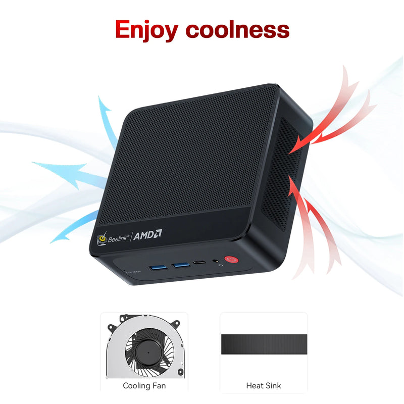 Novo beelink mini pc ser5 pro amd ryzen7 5850u ddr4 16g ram 500g rom m.2 nvme ssd wifi6 4k tipo-c jogos mini computador desktop