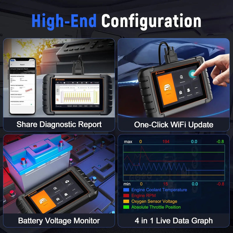O varredor do carro do Foxwell-NT809 OBD2, todo o leitor de código do sistema, teste bi-direcional, 30 restauram o serviço, ferramentas mecânicas automotivos, 2024