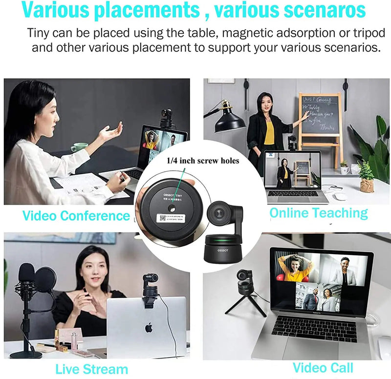 OBSBOT-Pequena webcam PTZ alimentada por IA, 1080P HD, Auto-Frame para bate-papo por vídeo, reunião online, aula online, transmissão ao vivo